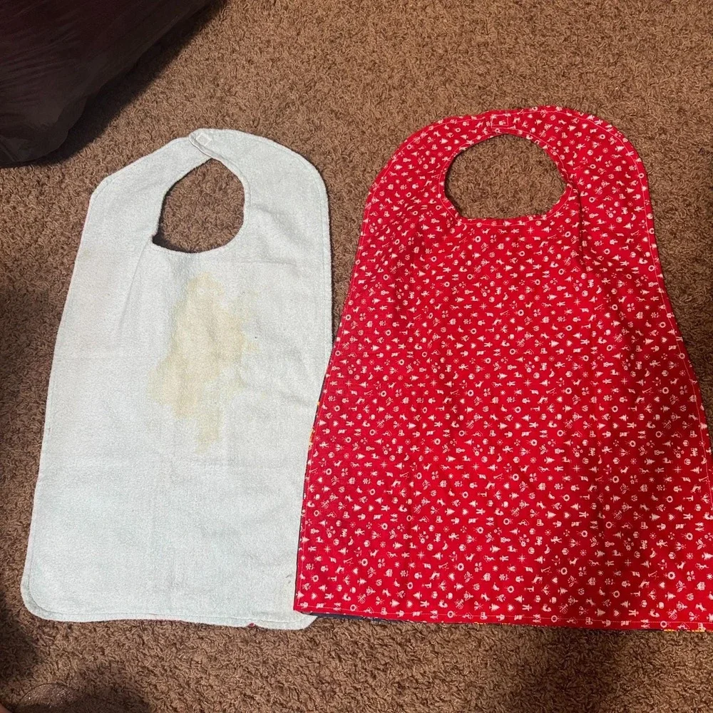 2 Baby Bibs Reversible Handmade Long Christmas Calico Flannel